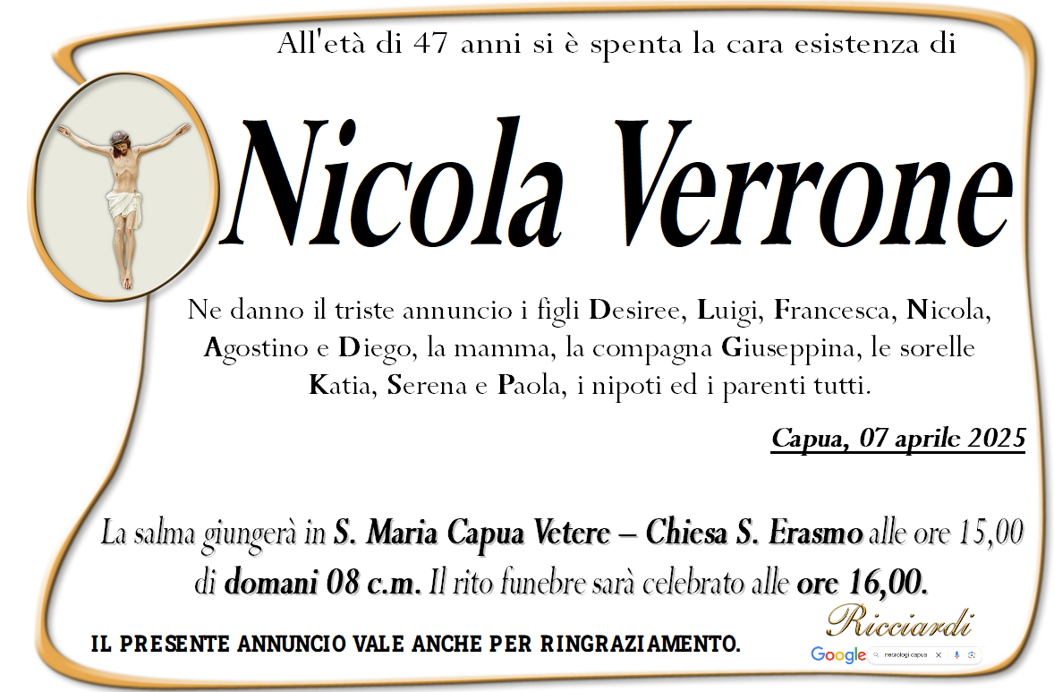 necrologio Nicola Verrone
