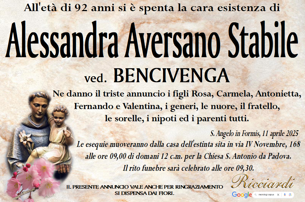 necrologio Alessandra Aversano Stabile