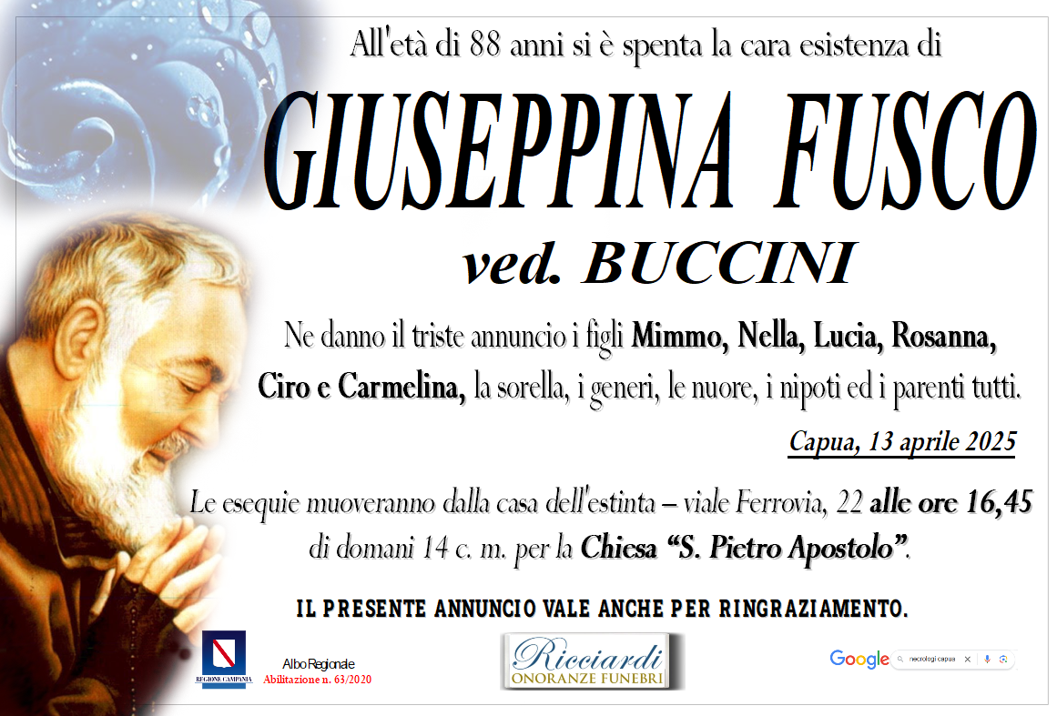 necrologio GIUSEPPINA  FUSCO