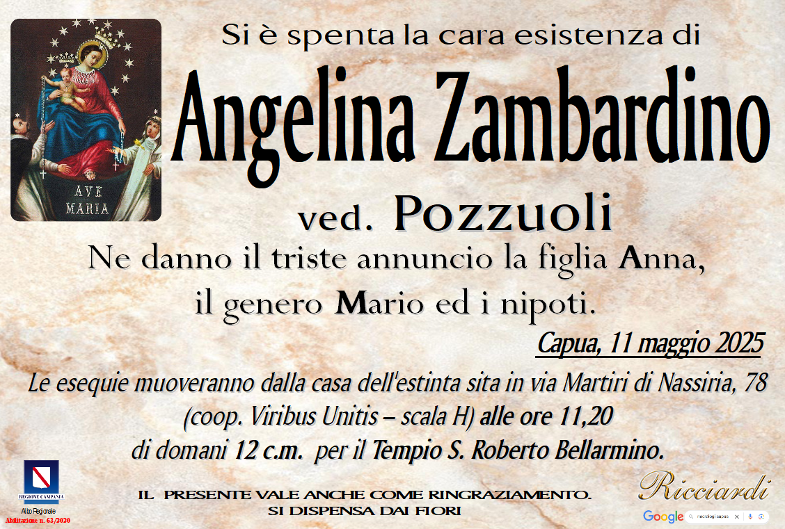 necrologio Angelina Zambardino