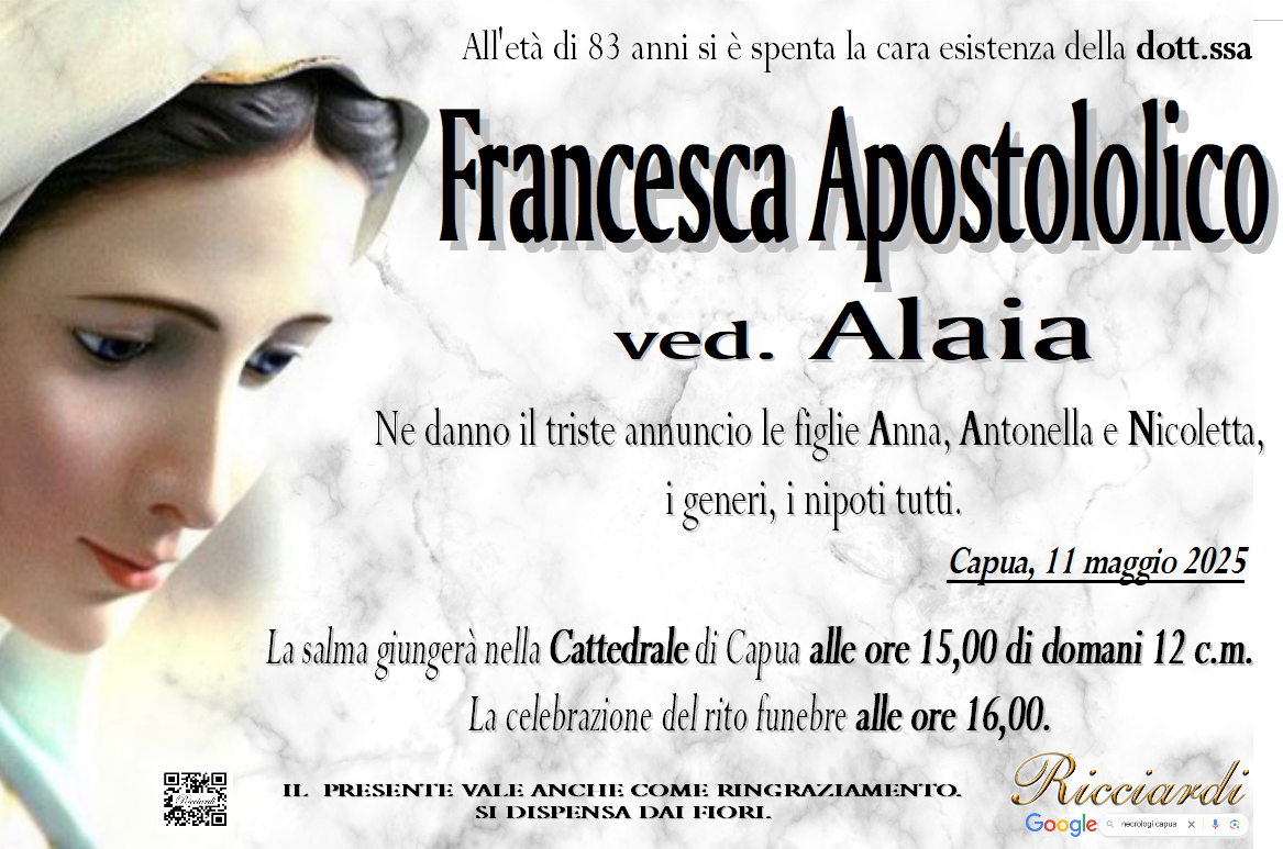 necrologio Francesca Apostololico