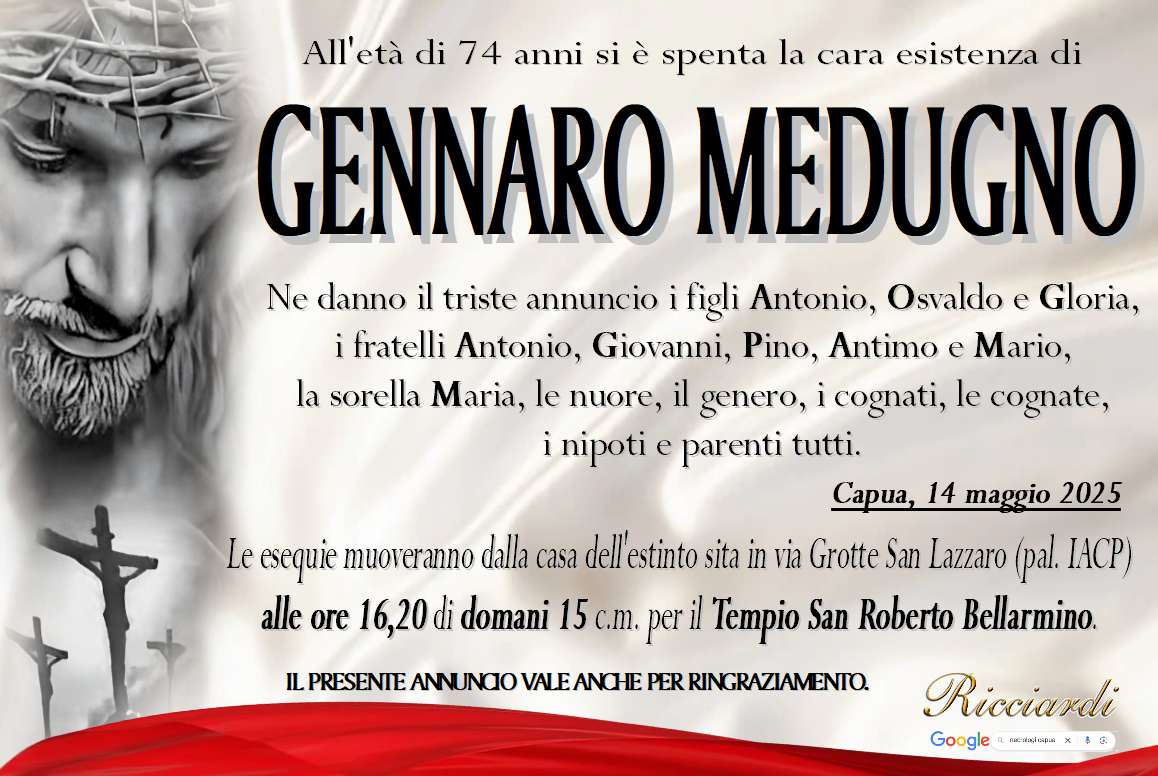 necrologio GENNARO MEDUGNO