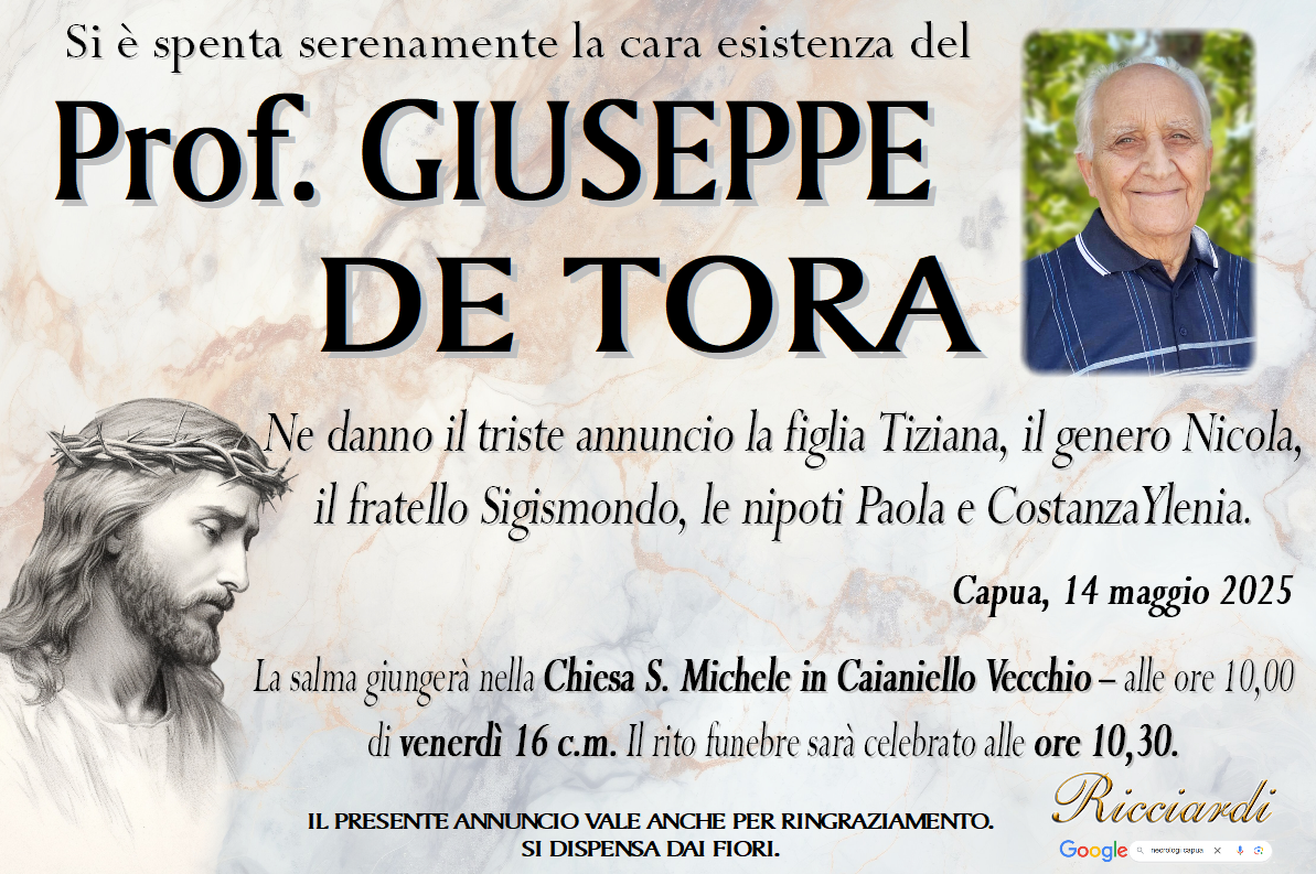 necrologio Prof. GIUSEPPE DE TORA