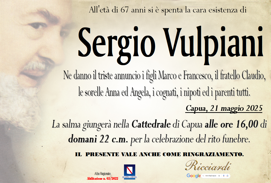 necrologio Sergio Vulpiani