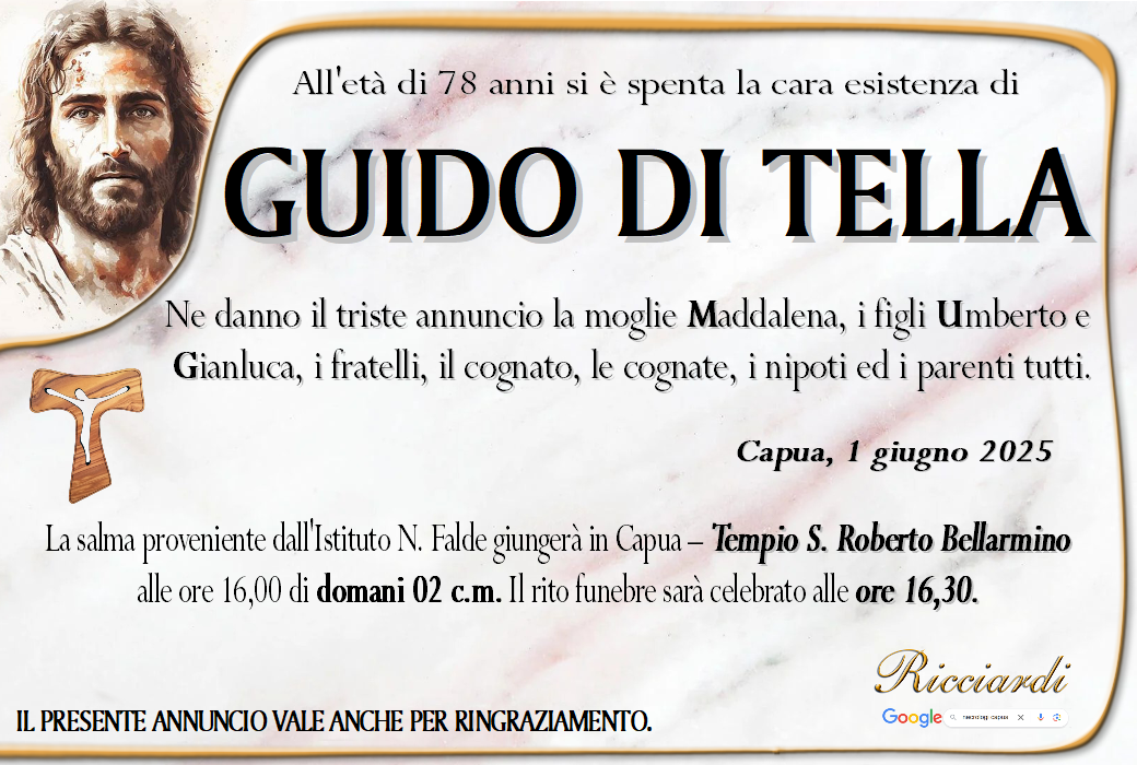 necrologio GUIDO DI TELLA
