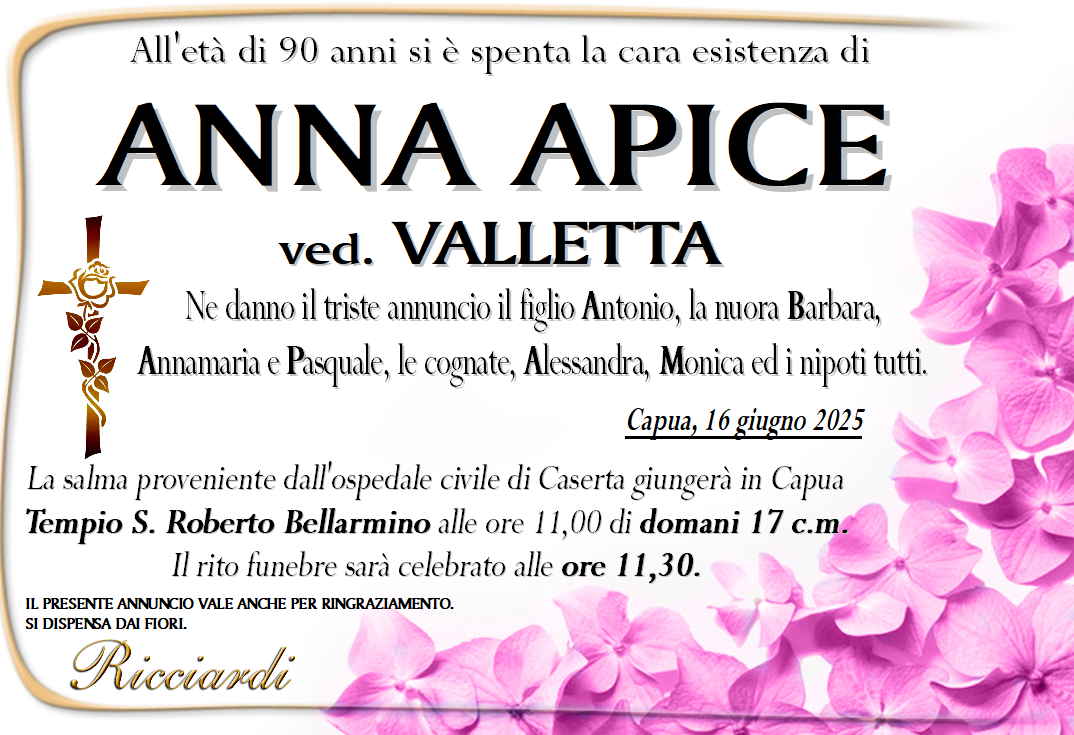 necrologio ANNA APICE