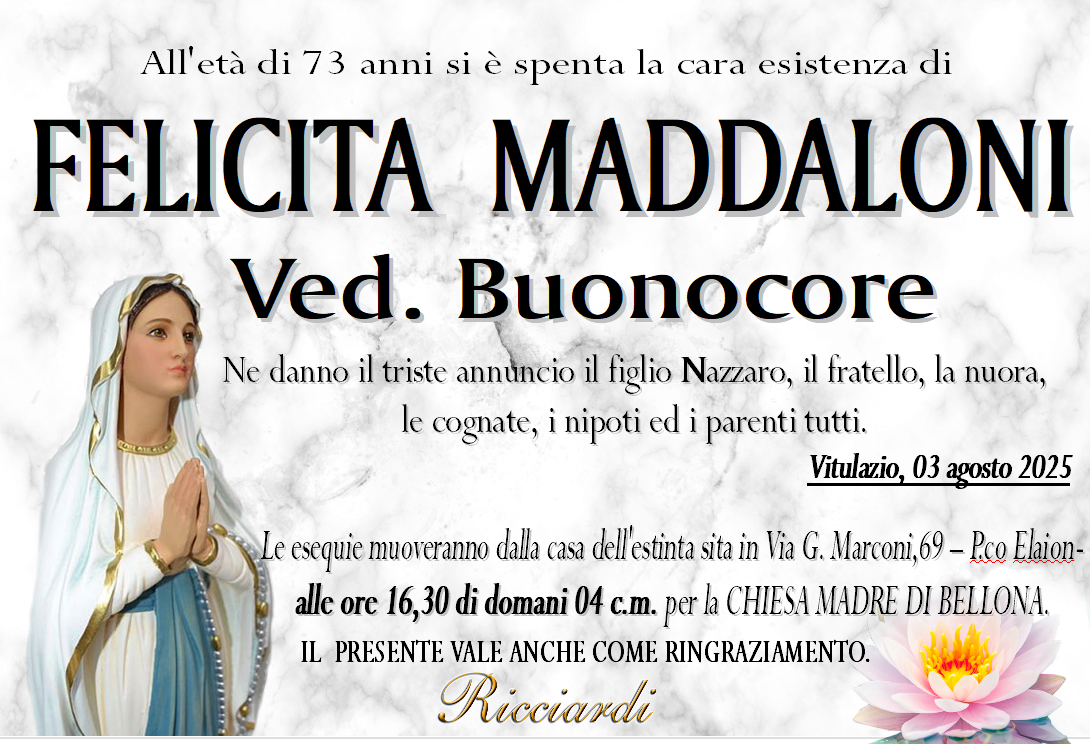 necrologio FELICITA  MADDALONI
