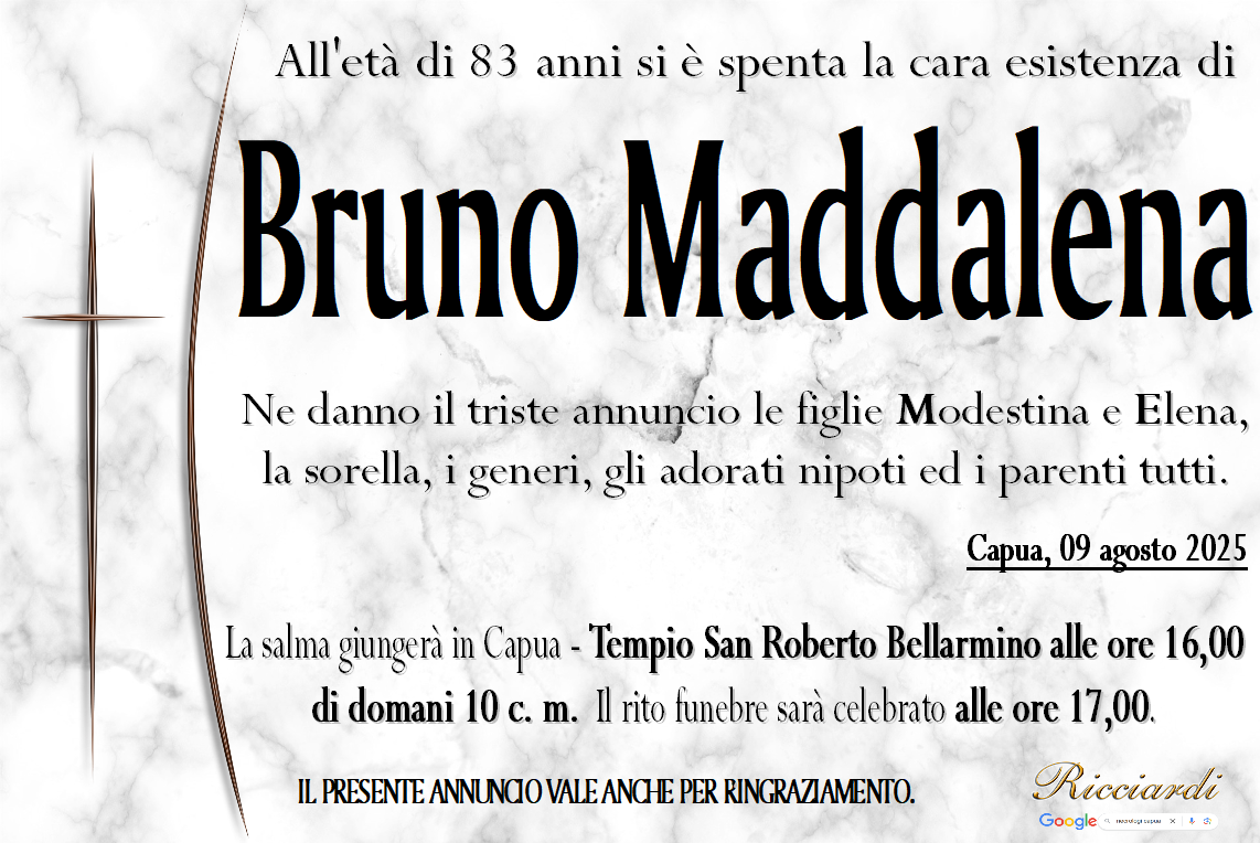necrologio Bruno Maddalena