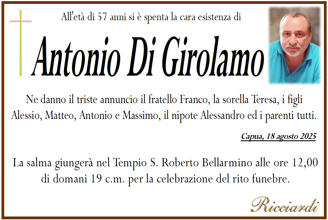 necrologio Antonio Di Girolamo
