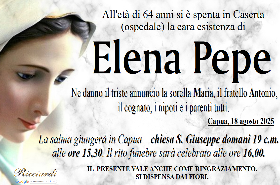 necrologio Elena Pepe