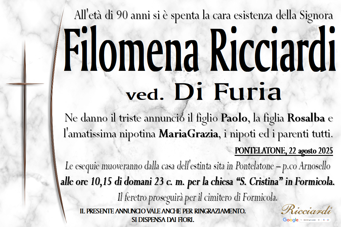 necrologio Filomena Ricciardi