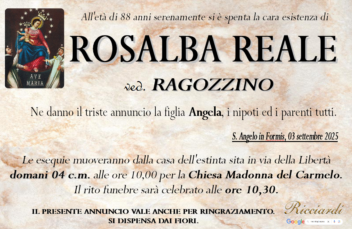 necrologio ROSALBA REALE