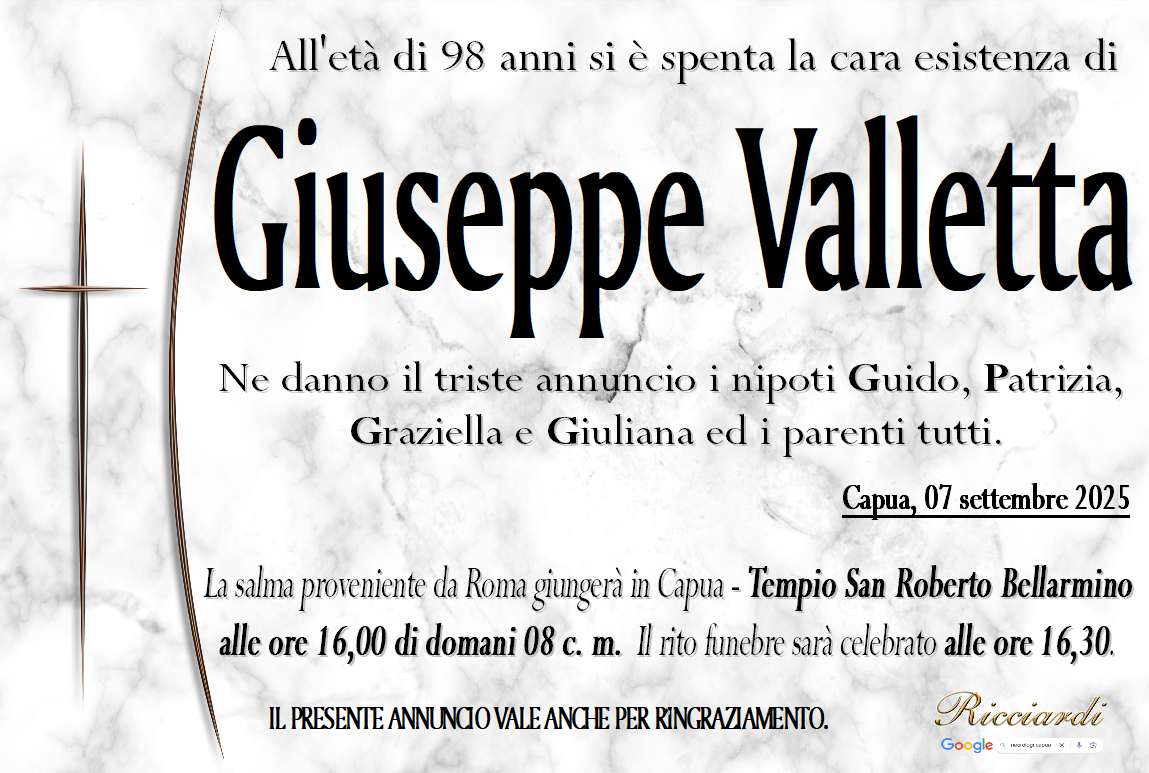 necrologio Giuseppe Valletta