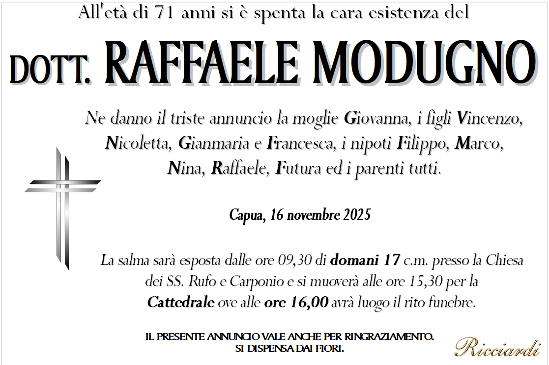 necrologio DOTT. RAFFAELE MODUGNO