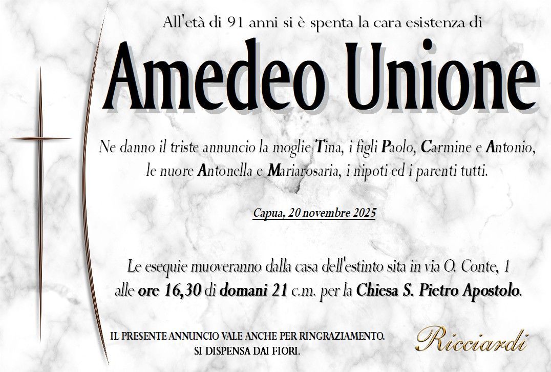 necrologio Amedeo Unione