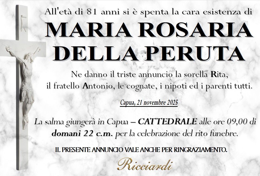 necrologio MARIA ROSARIA DELLA PERUTA