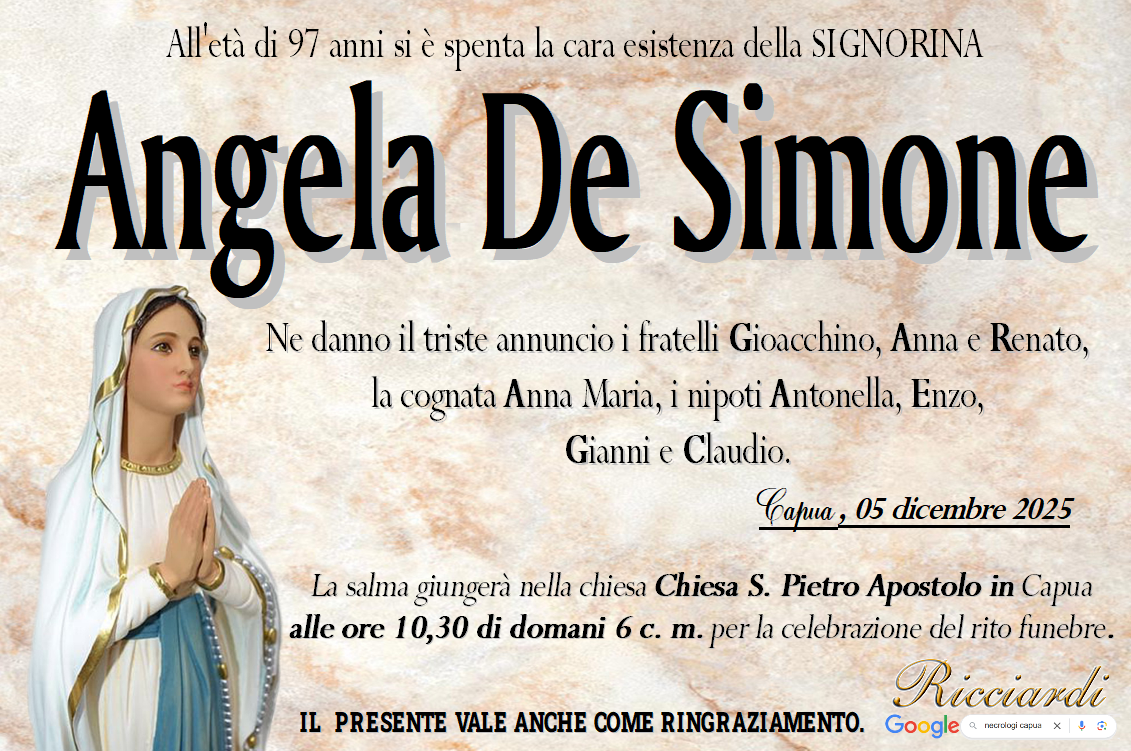 necrologio Angela De Simone