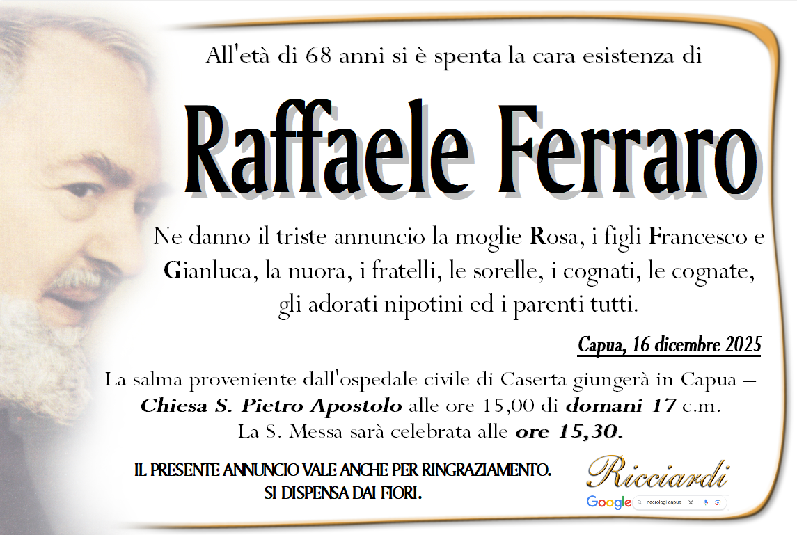 necrologio Raffaele Ferraro