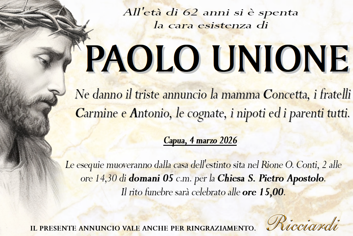 necrologio PAOLO UNIONE