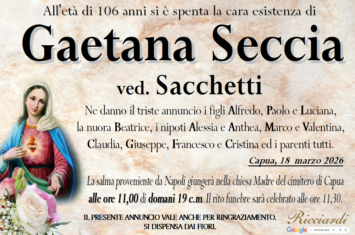 necrologio Gaetana Seccia