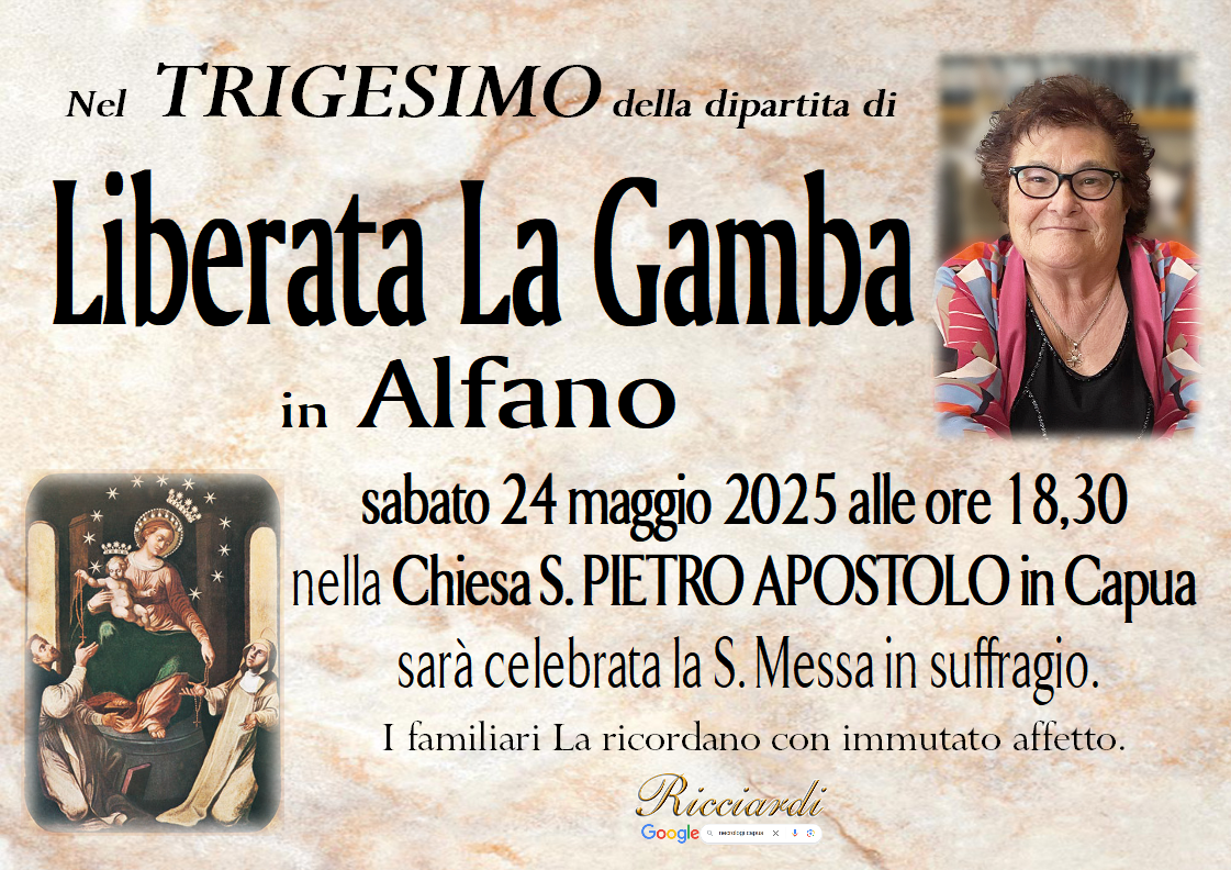 necrologio Liberata La Gamba