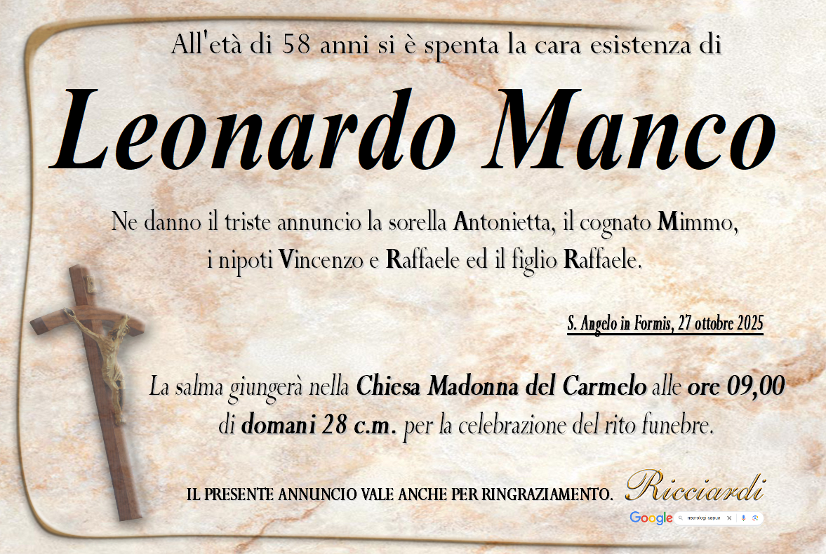 necrologio Leonardo Manco