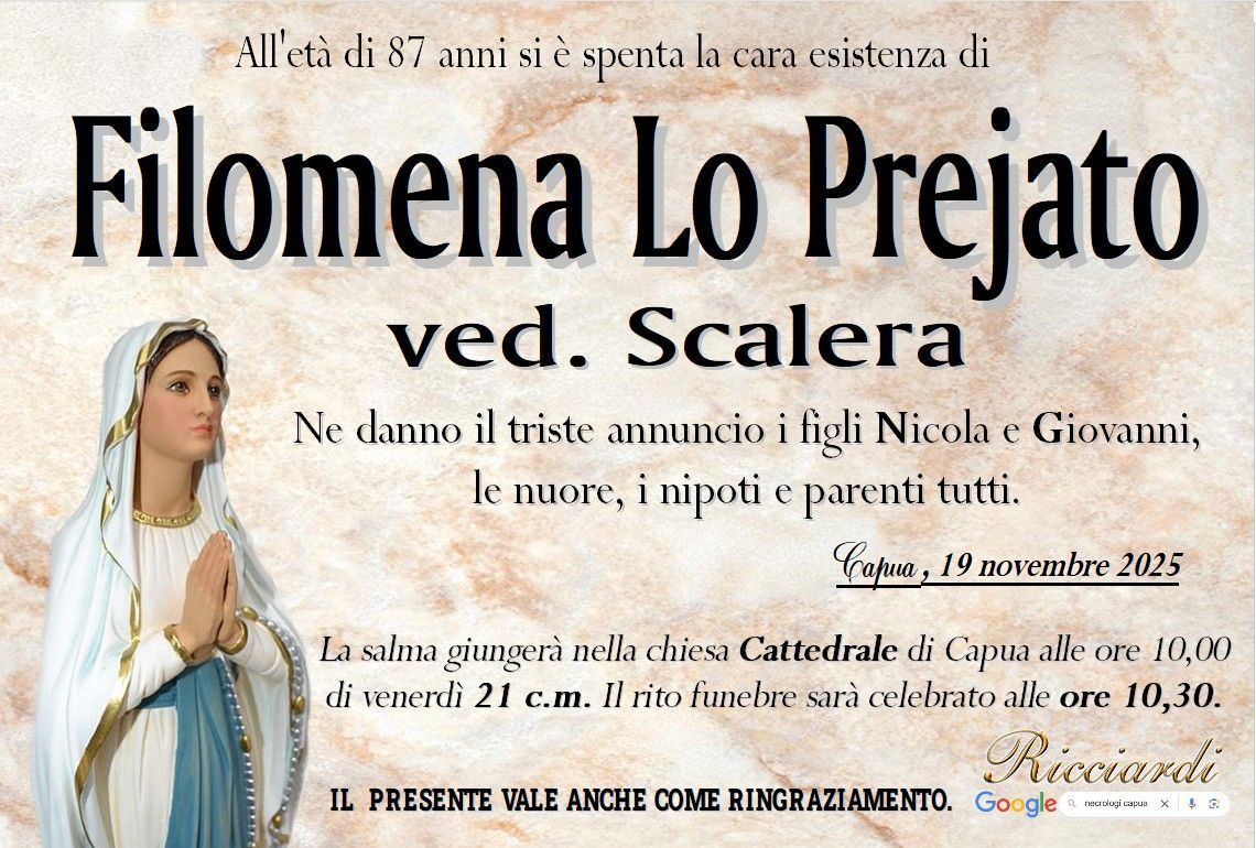 necrologio Filomena Lo Prejato