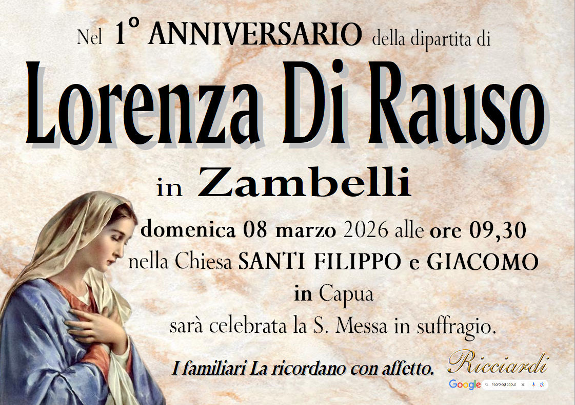 necrologio Lorenza Di Rauso