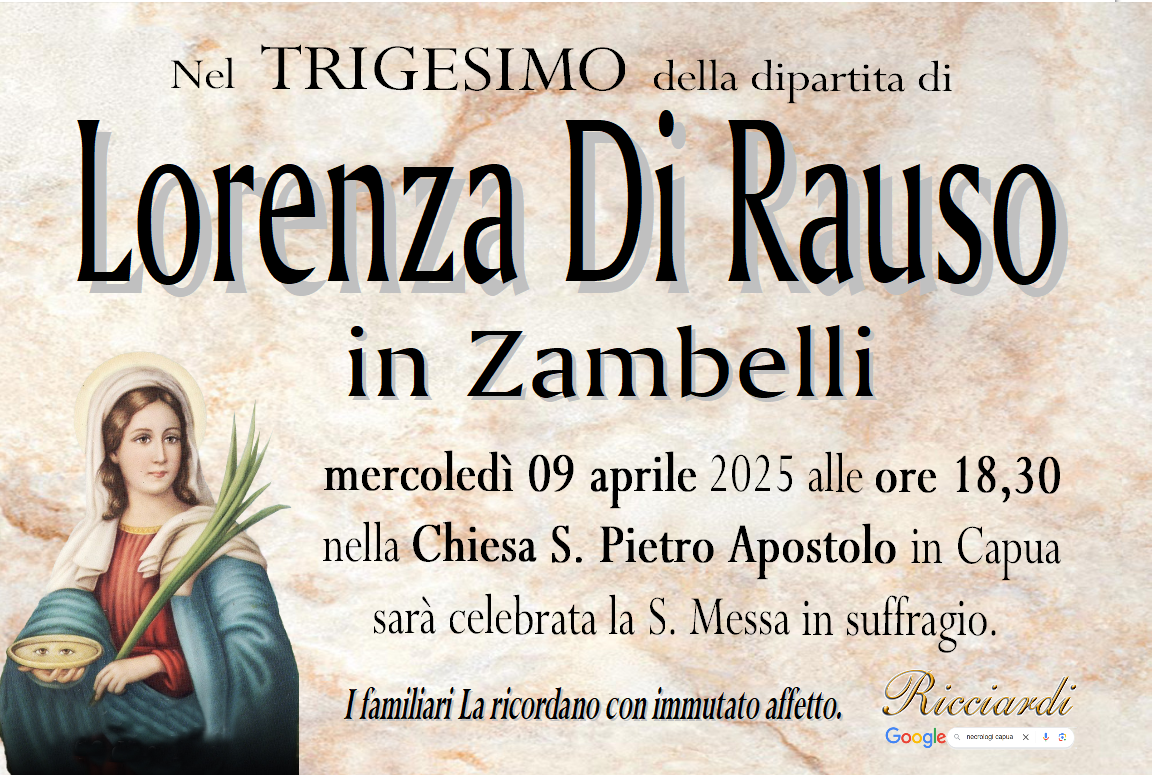 necrologio Lorenza Di Rauso