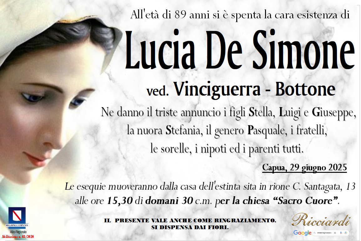 necrologio Lucia De Simone