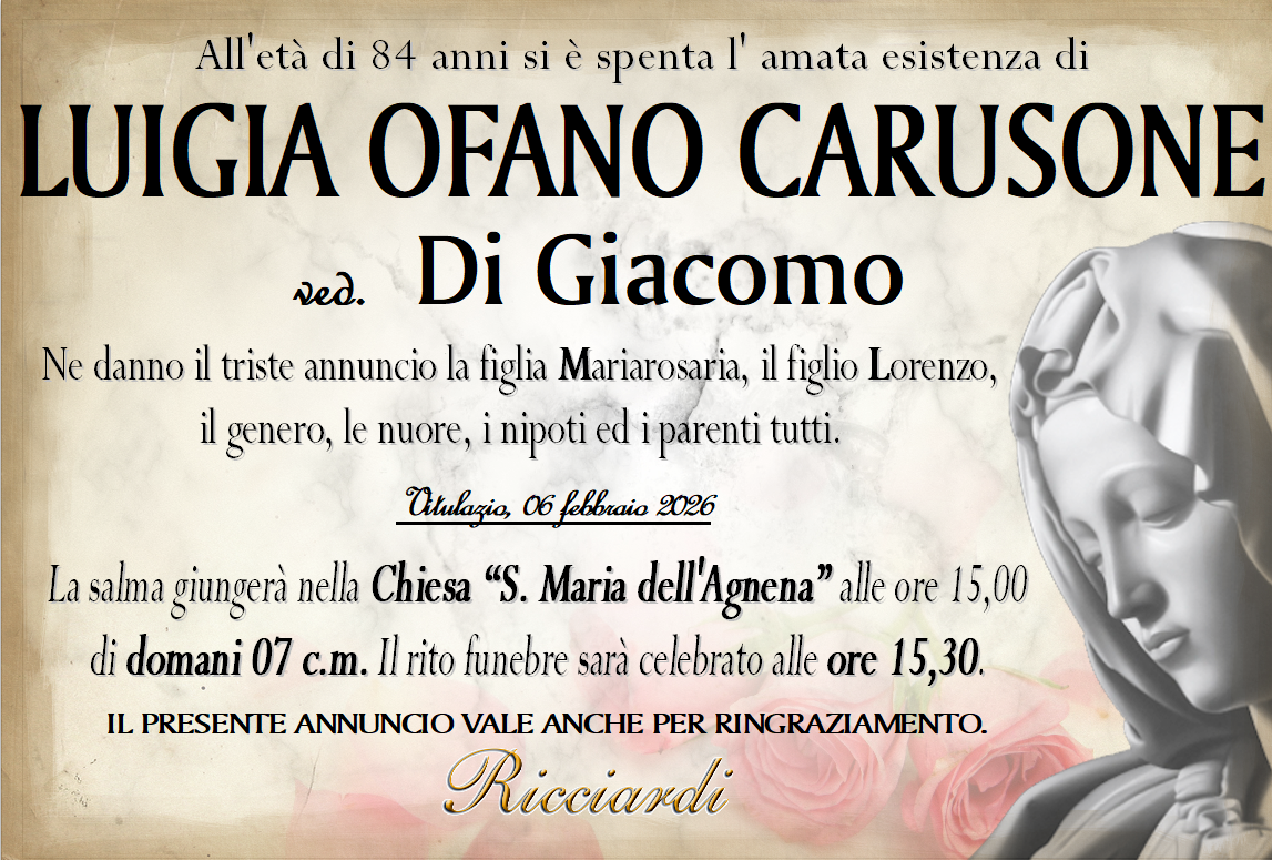 necrologio LUIGIA OFANO CARUSONE