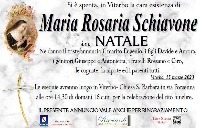 necrologio Maria Rosaria Schiavone