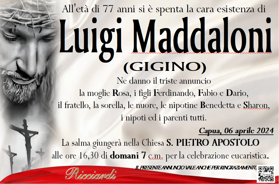 necrologio Luigi Maddaloni