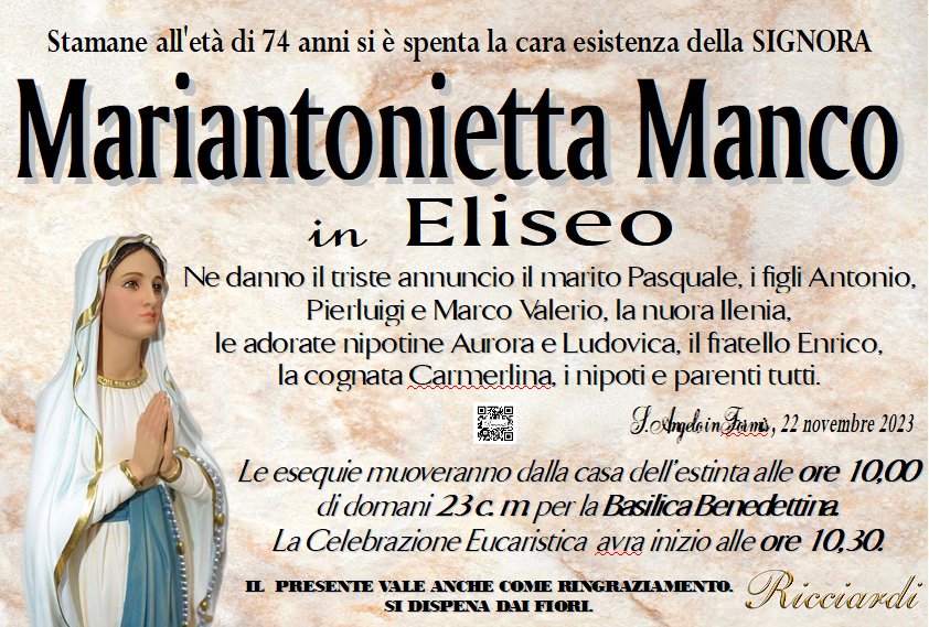 necrologio Mariantonietta Manco