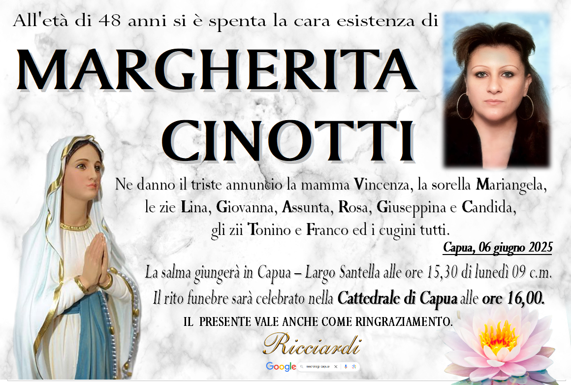 necrologio MARGHERITA CINOTTI
