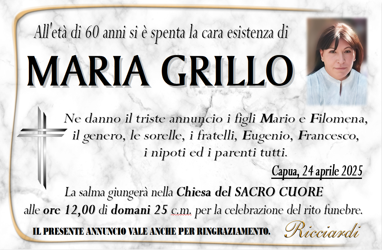 necrologio MARIA GRILLO