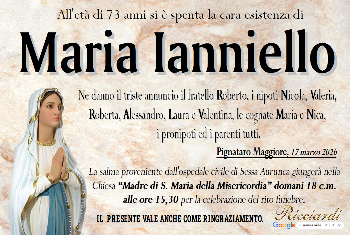 necrologio Maria Ianniello