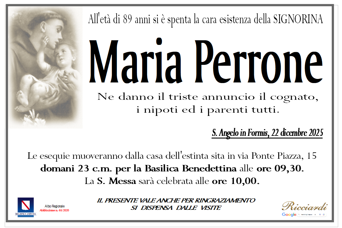 necrologio Maria Perrone