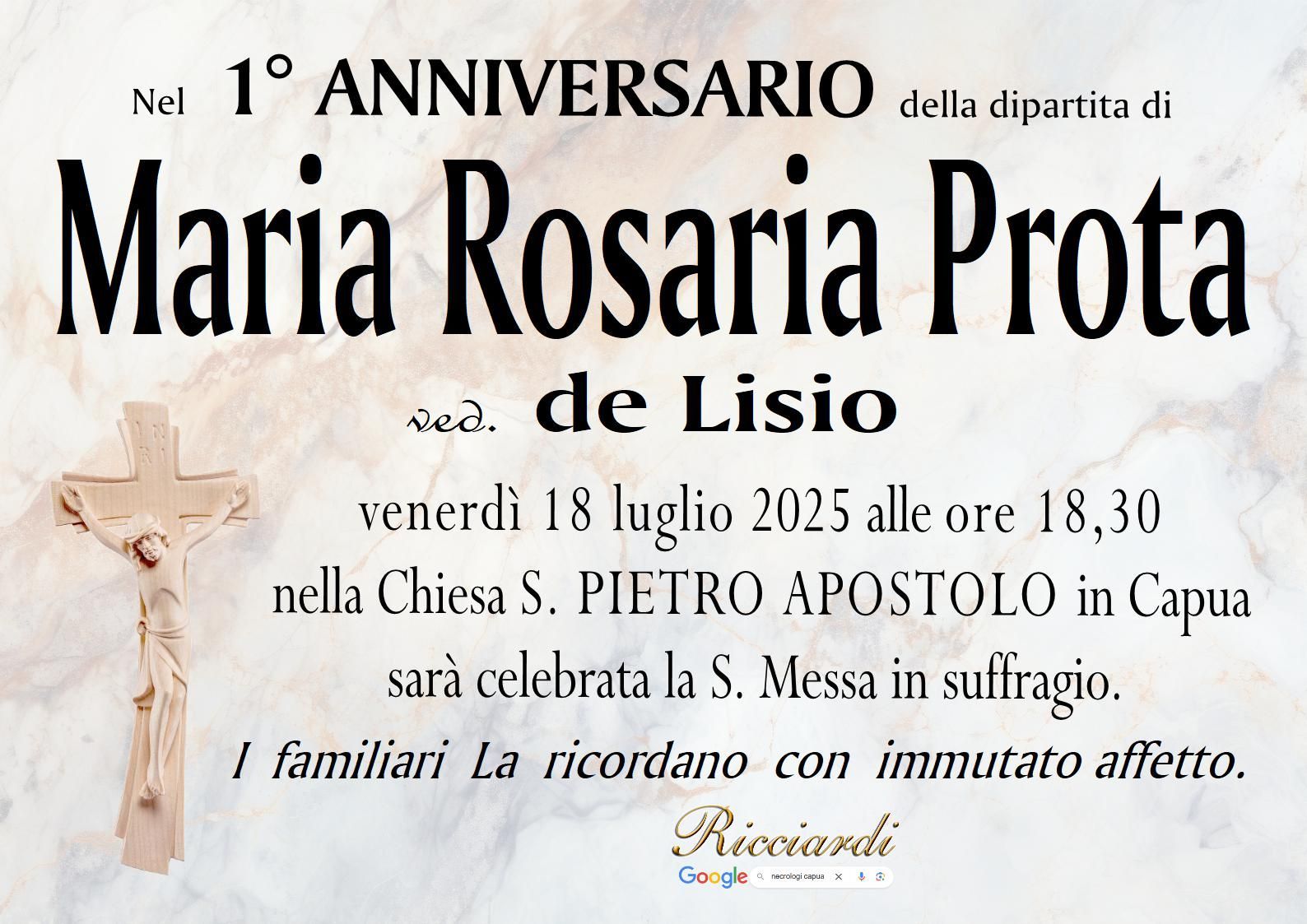 necrologio Maria Rosaria Prota