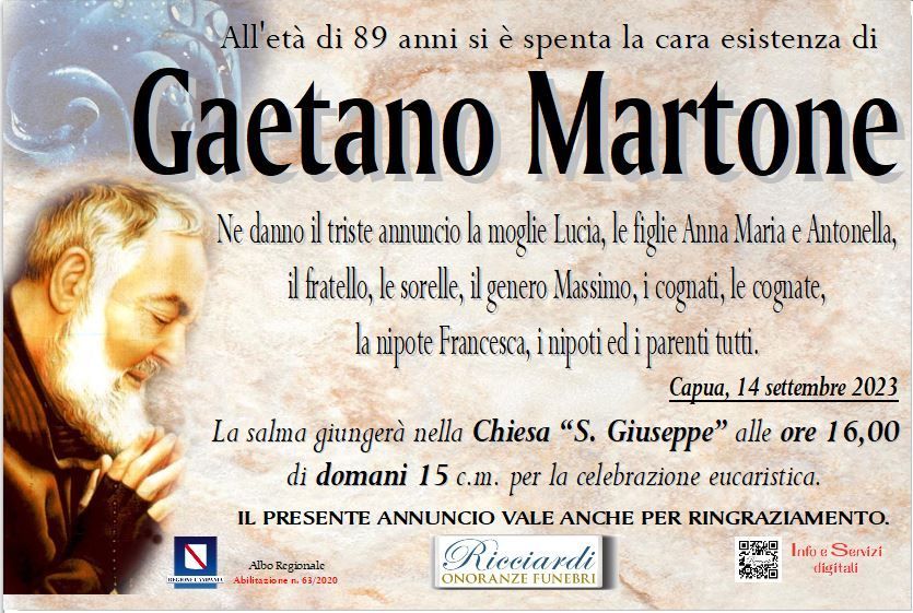 necrologio Gaetano Martone