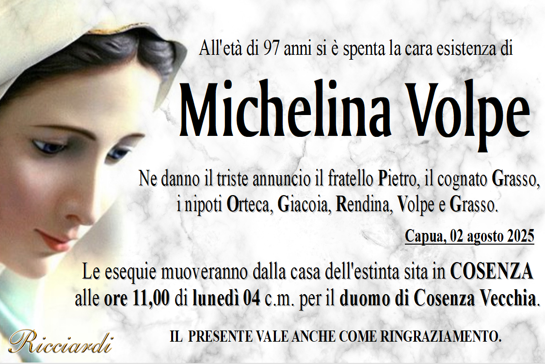 necrologio Michelina Volpe
