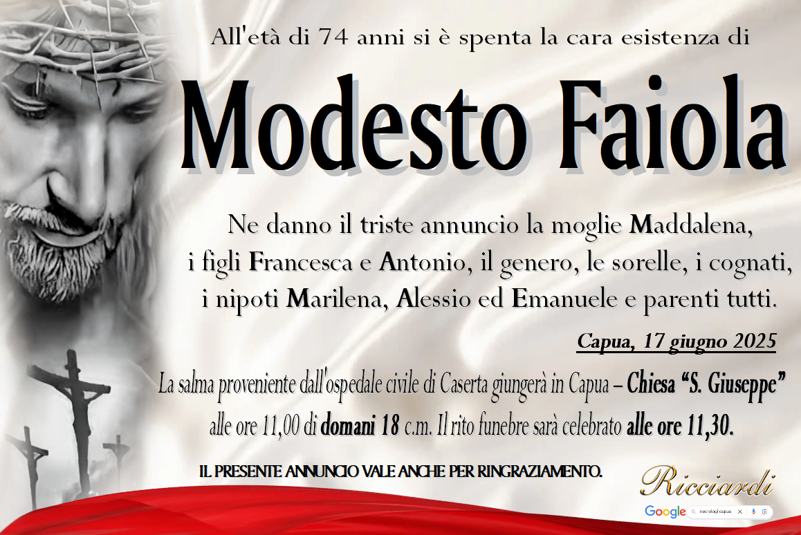 necrologio Modesto Faiola