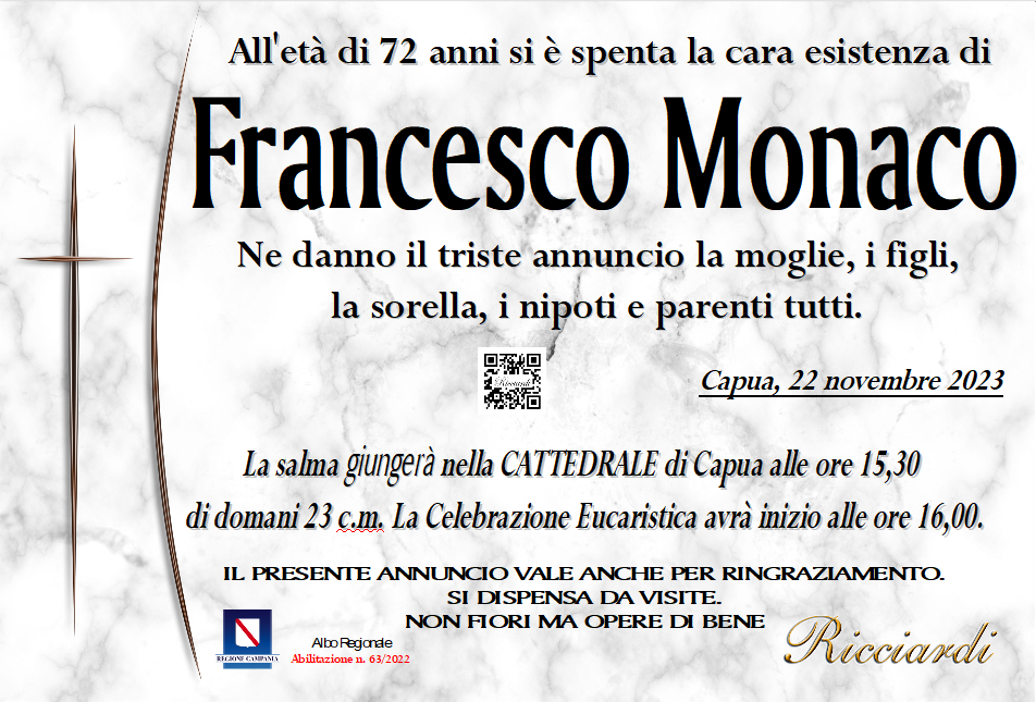 necrologio Francesco Monaco