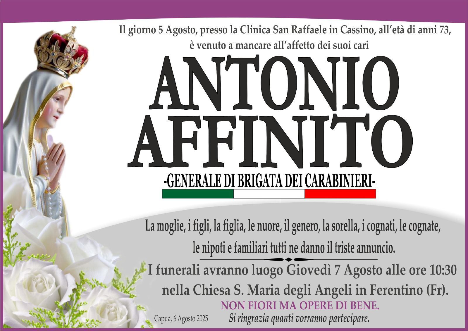 necrologio Antonio Affinito