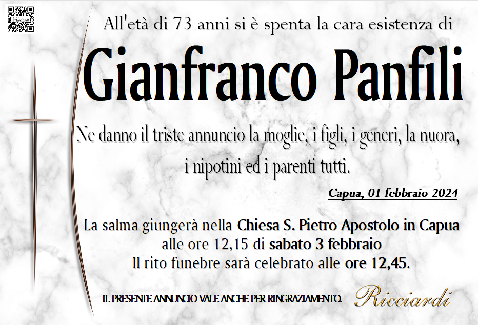 necrologio Gianfranco Panfili