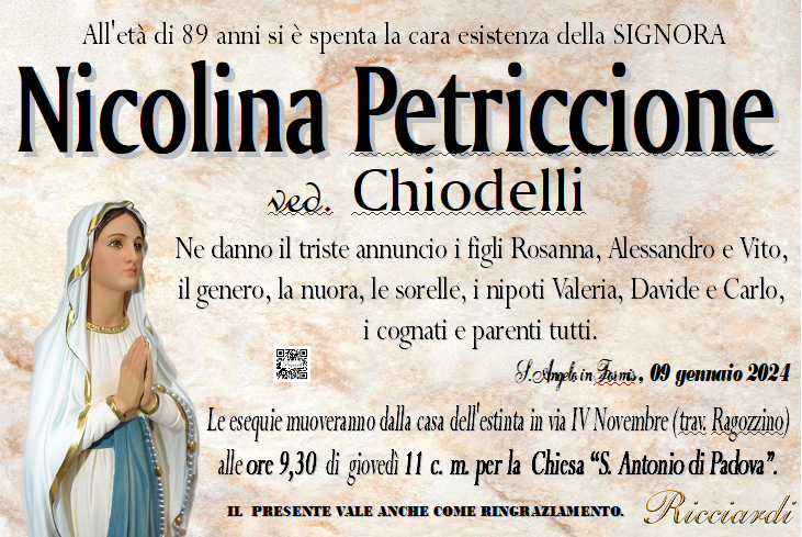 necrologio Nicolina Petriccione