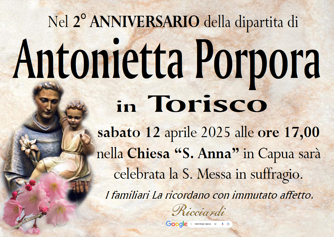 necrologio Antonietta Porpora