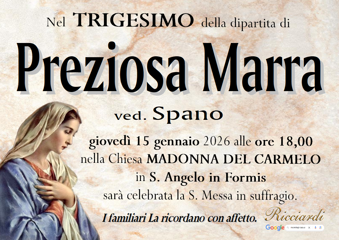 necrologio Preziosa Marra