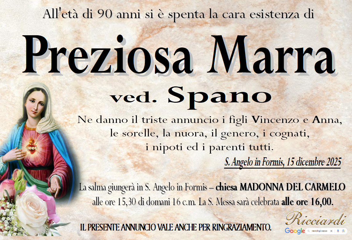 necrologio Preziosa Marra