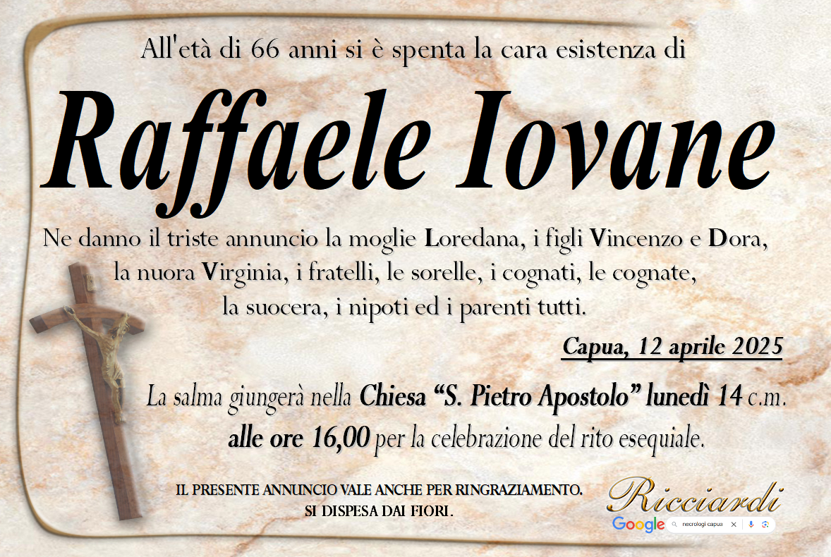 necrologio Raffaele Iovane